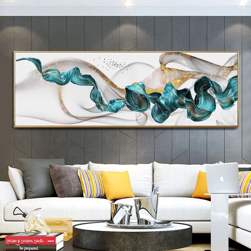 Golden Jade Splash Long Canvas Wall Prints