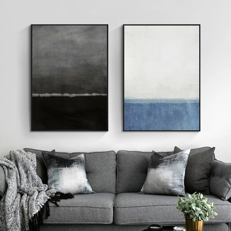 Impressionist Blue and Black Canvas Wall Prints