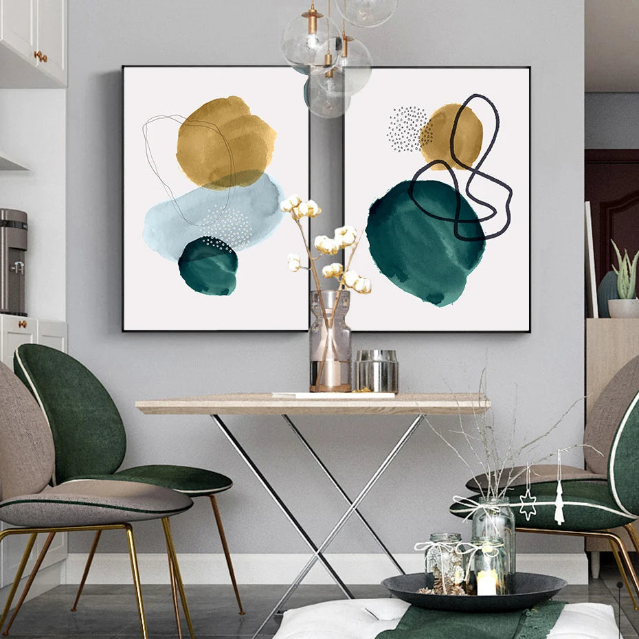 Green Geometric Watercolor Canvas Wall Print