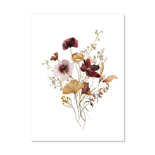 Boho Wildflower Watercolor Canvas Wall Prints