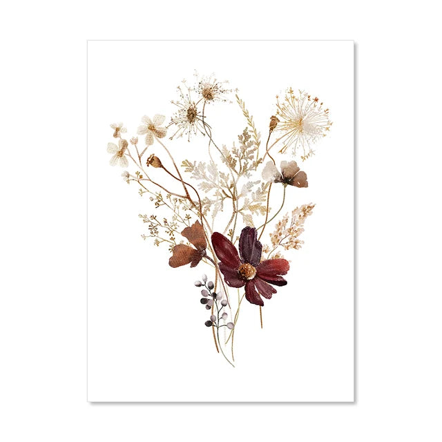 Boho Wildflower Watercolor Canvas Wall Prints