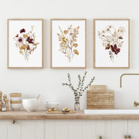 Boho Wildflower Watercolor Canvas Wall Prints