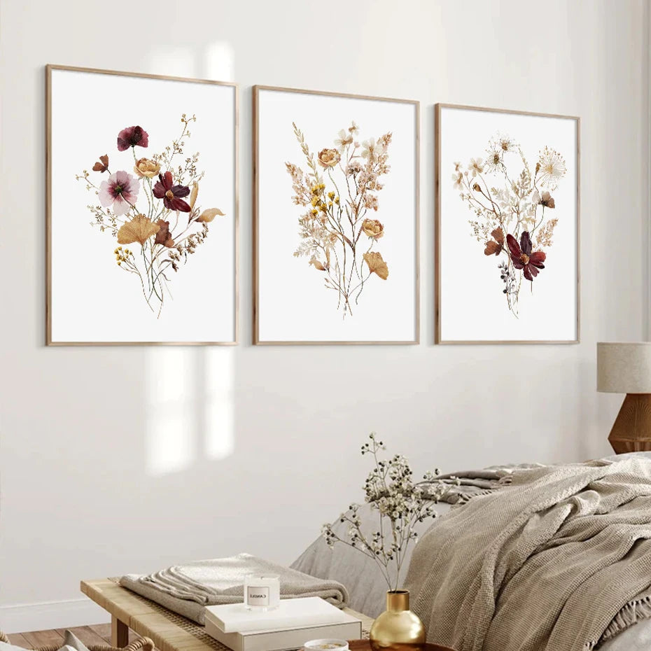 Boho Wildflower Watercolor Canvas Wall Prints