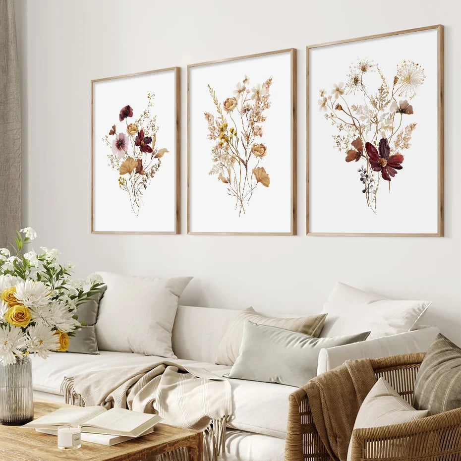 Boho Wildflower Watercolor Canvas Wall Prints