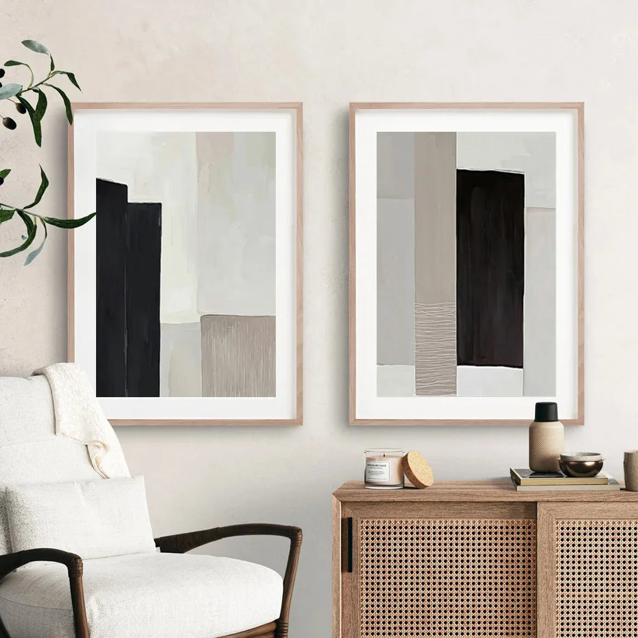 Contemporary Abstract Black and Beige Oil Canvas Prints