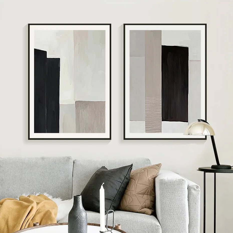 Contemporary Abstract Black and Beige Oil Canvas Prints