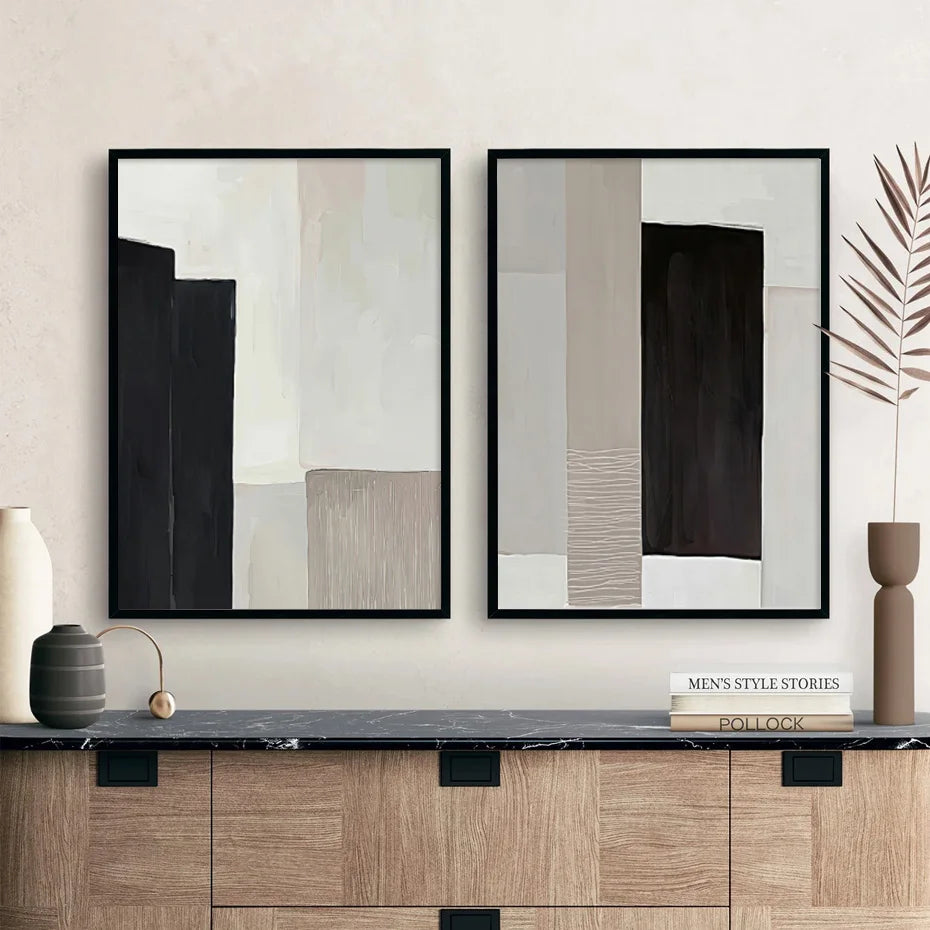 Contemporary Abstract Black and Beige Oil Canvas Prints