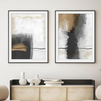 Sepia Black & Beige Brush Line Art Canvas Wall Prints