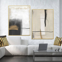 Sepia Black & Beige Brush Line Art Canvas Wall Prints