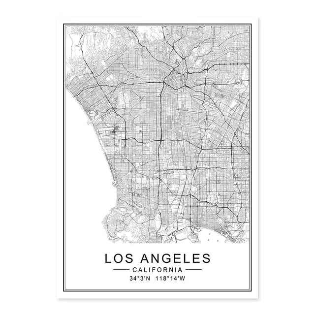 Los Angeles City Map Canvas Prints