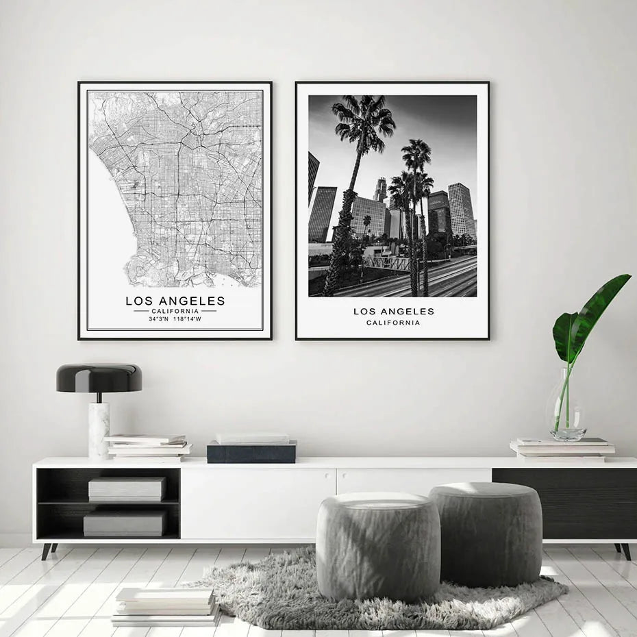 Los Angeles City Map Canvas Prints