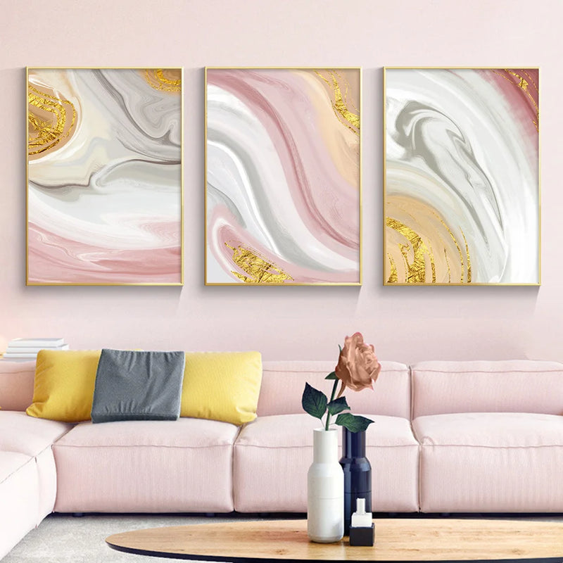 Pink, Gold, & Gray Marbled Canvas Wall Prints