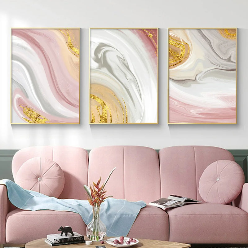 Pink, Gold, & Gray Marbled Canvas Wall Prints