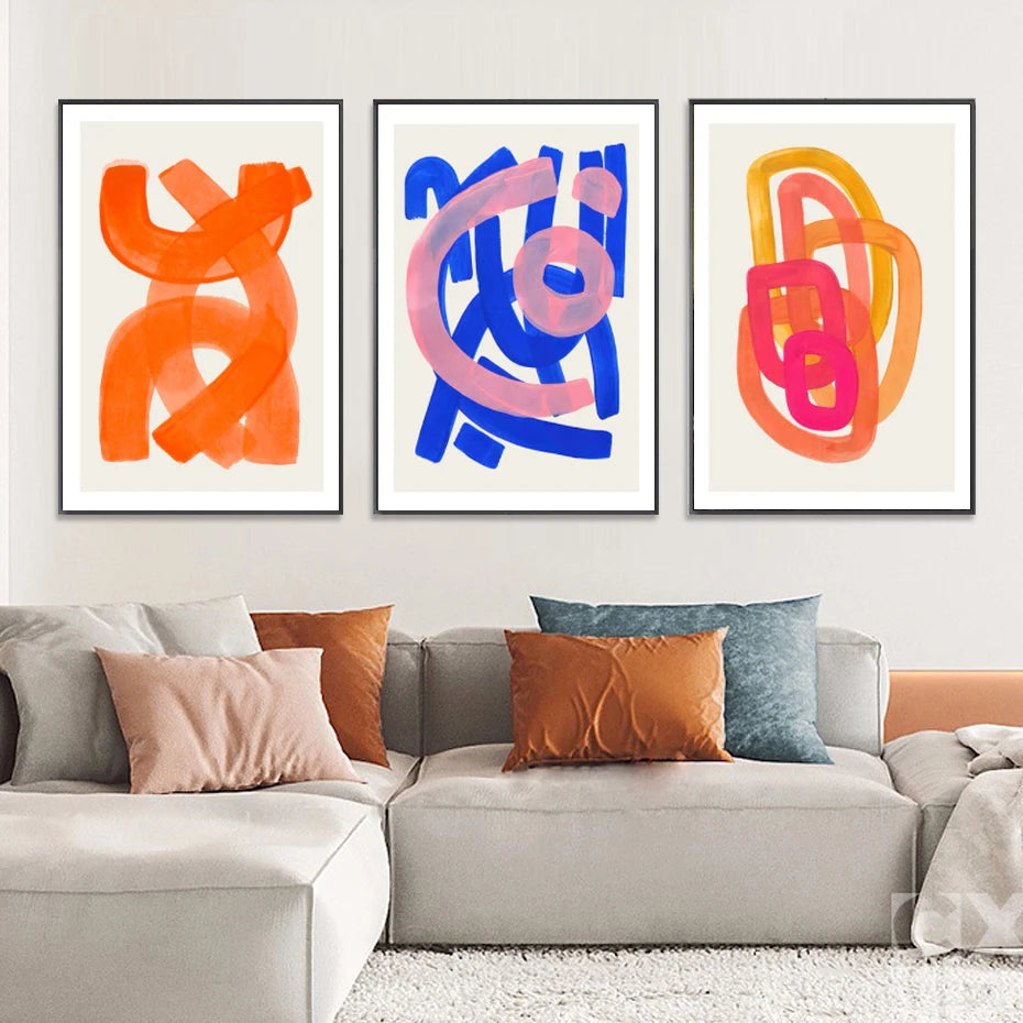 Mid Century Modern Strokes Canvas Wall Prints