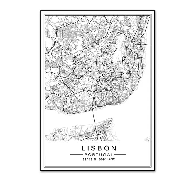 European City Maps Canvas Wall Prints