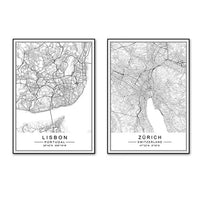 European City Maps Canvas Wall Prints