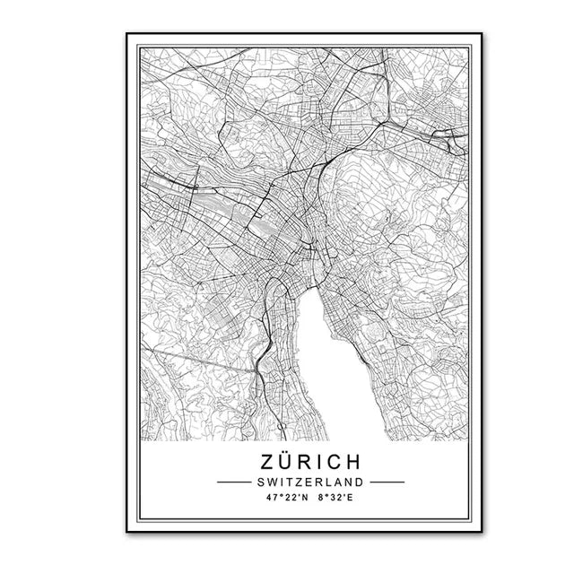 European City Maps Canvas Wall Prints