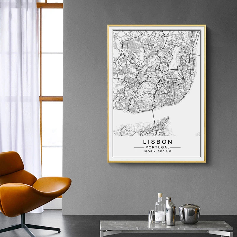 European City Maps Canvas Wall Prints