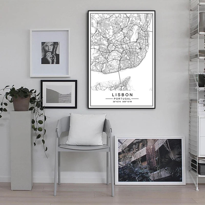 European City Maps Canvas Wall Prints