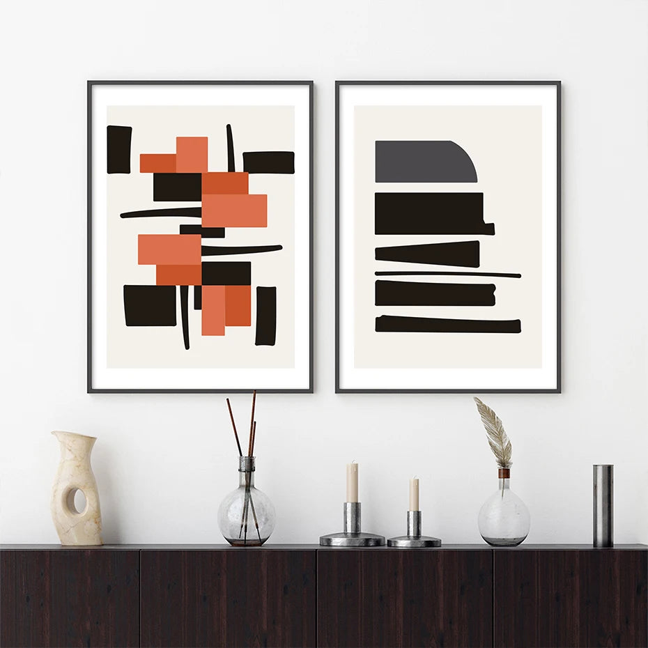 Orange and Black Nordic Canvas Wall Prints