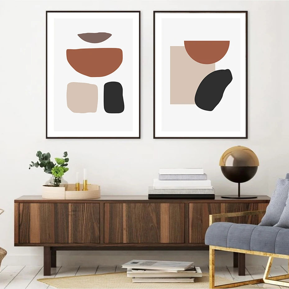 Beige & Brown Abstract Geometric Canvas Wall Prints