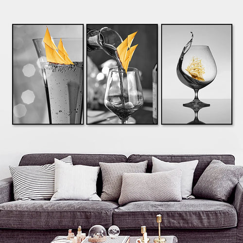 Modern Black Wine Glass Canvas Wall Prints