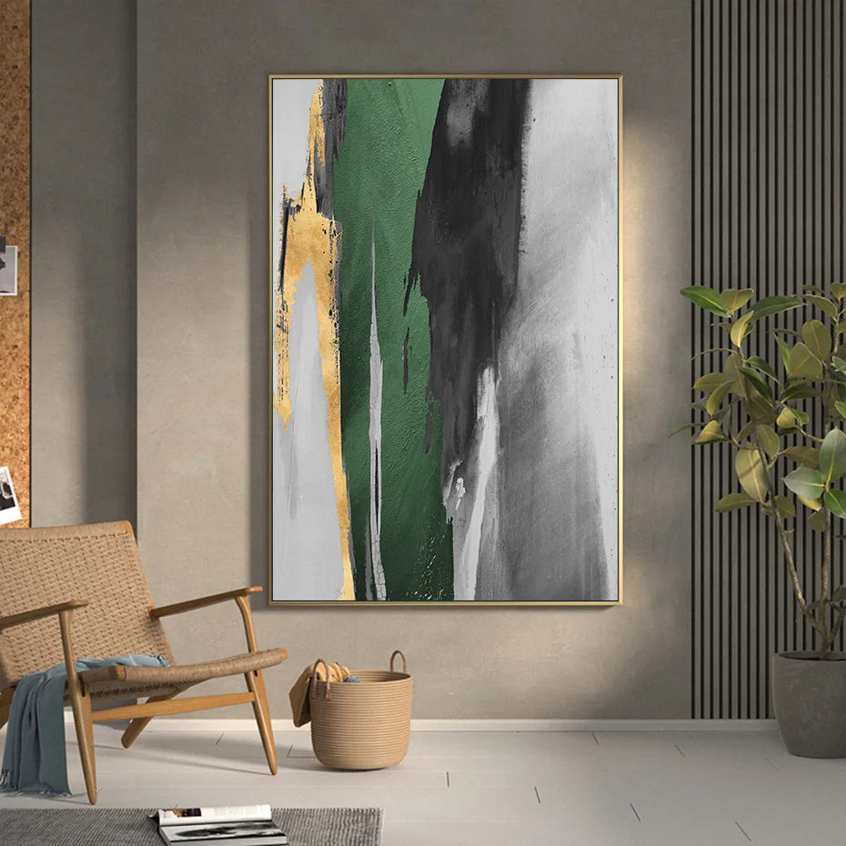 Gold and Green Abstract Canvas Wall Print