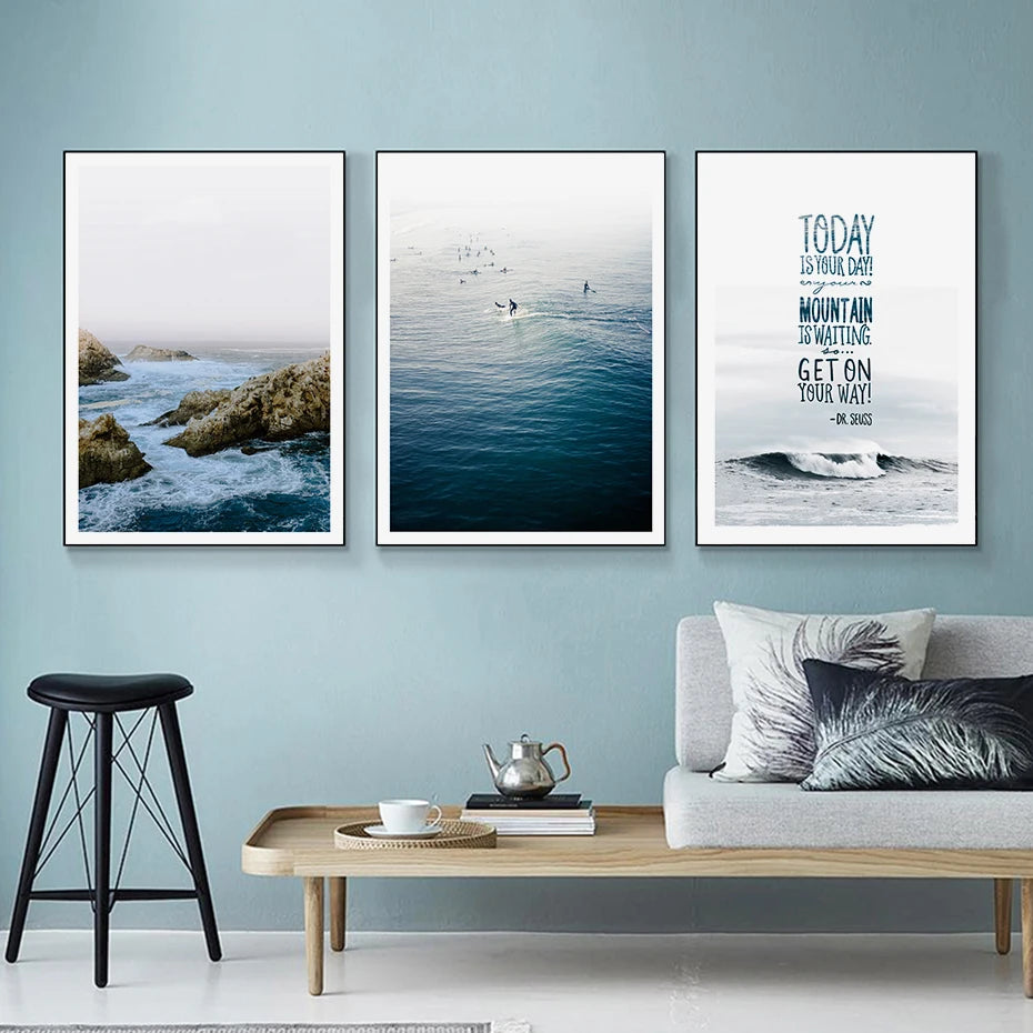 Nordic Sea Wave Scene Wall Art Canvas Paintings Poster Prints Modern Pictures for Living Room Interior Home Decorative No Frame