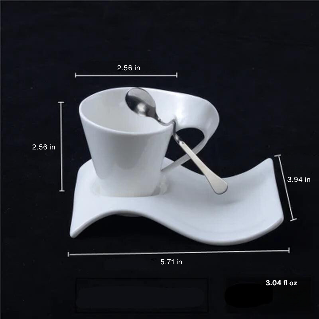 Modern Wavy Ceramic Espresso and Coffee Cups