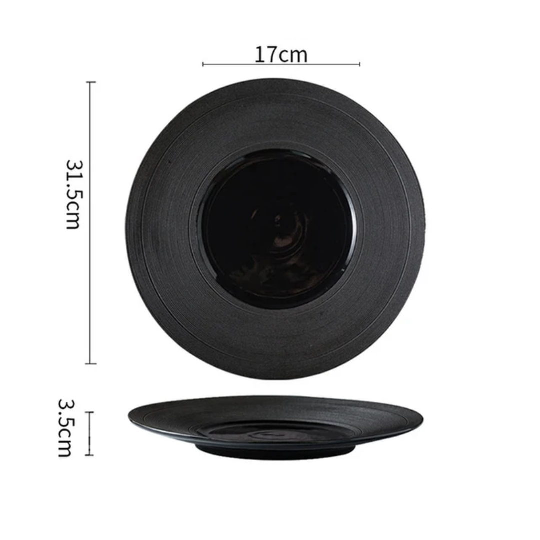 Striped Ceramic Black Dinner Plates