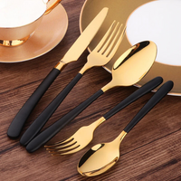 5Pcs Black & Gold Stainless Steel Silverware Set