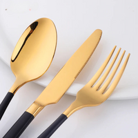 5Pcs Black & Gold Stainless Steel Silverware Set