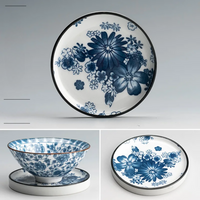 Retro Blue & White Porcelain Dinner Plates