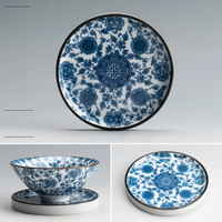 Retro Blue & White Porcelain Dinner Plates