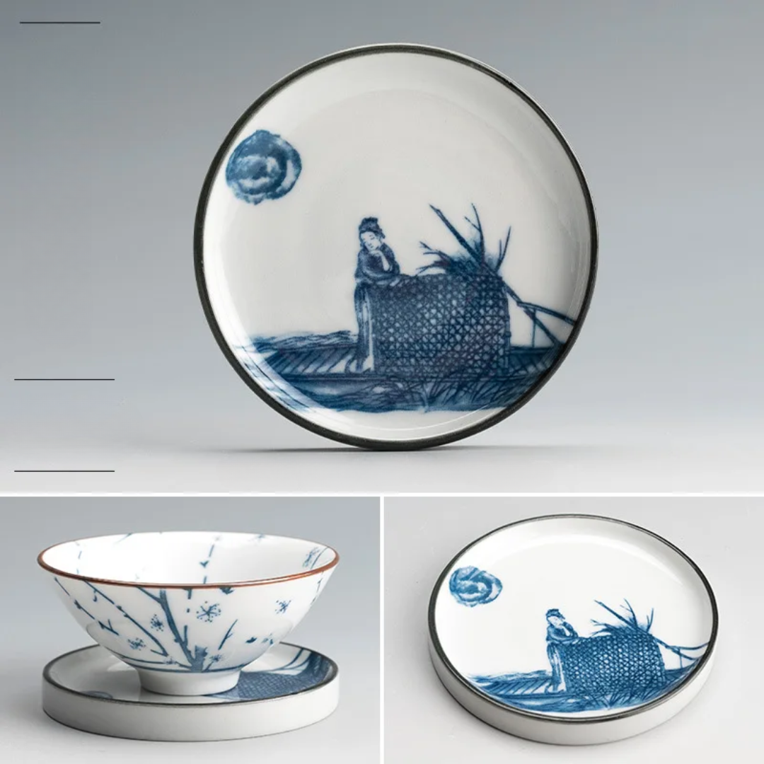 Retro Blue & White Porcelain Dinner Plates