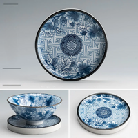 Retro Blue & White Porcelain Dinner Plates