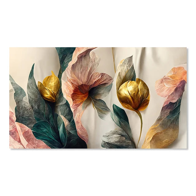 Gold, Green, & Pink Flowers Canvas Wall Prints