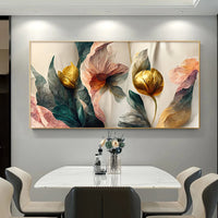 Gold, Green, & Pink Flowers Canvas Wall Prints