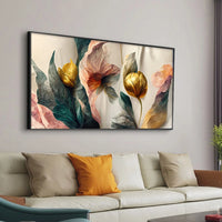 Gold, Green, & Pink Flowers Canvas Wall Prints