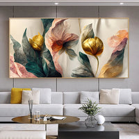 Gold, Green, & Pink Flowers Canvas Wall Prints