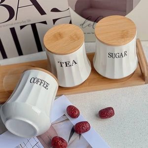 White Ceramic Sealed Moisture-Proof Storage Jars with Wooden Lids