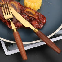 4Pcs Western Wooden Handle Cutlery Set (Stainless Steel)