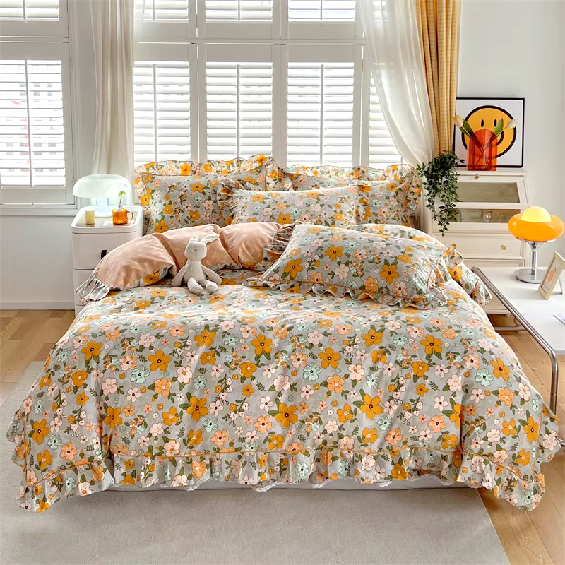 Cheerful Floral Cotton Duvet Cover