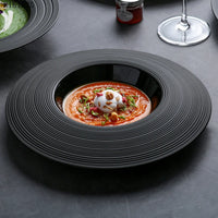 Striped Ceramic Black Dinner Plates