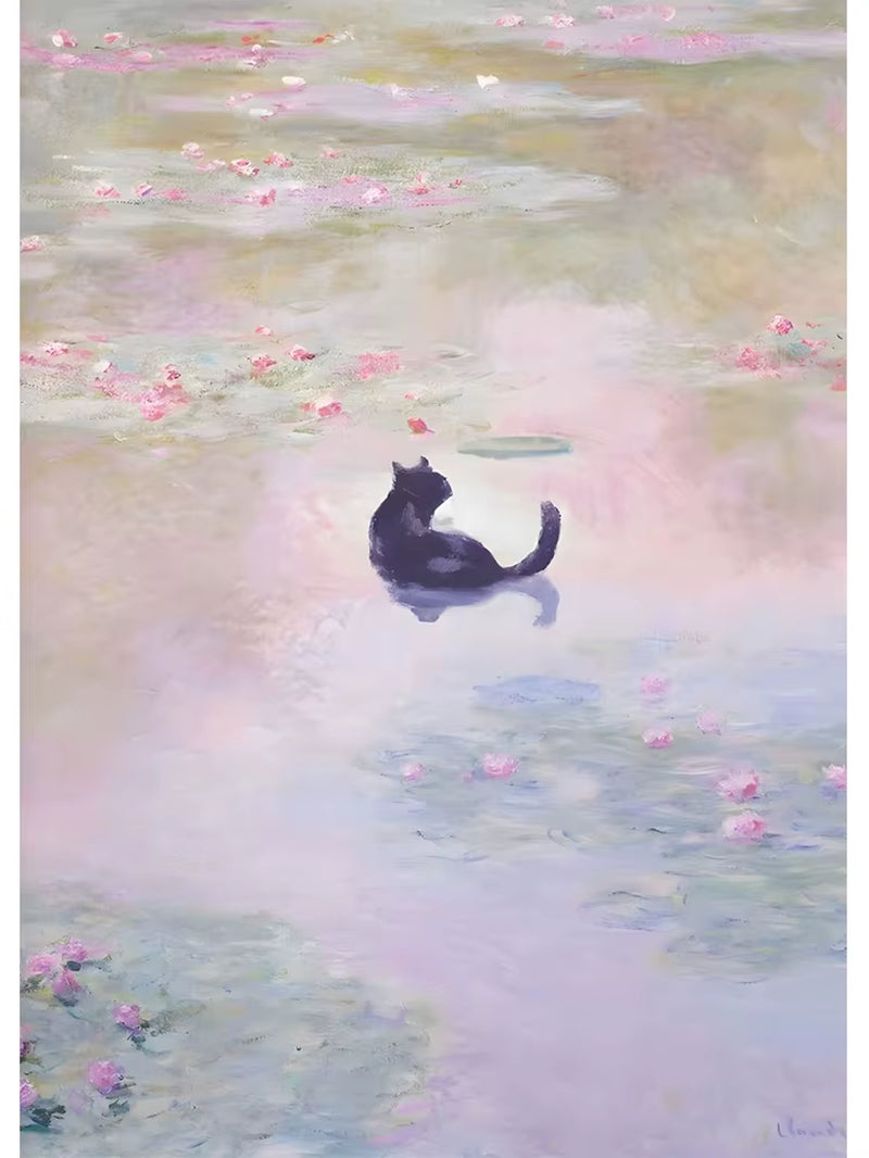 Water Lily Cat Wall Print