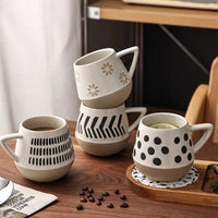 Vintage Black & White Polka Dot Ceramic Coffee Cups