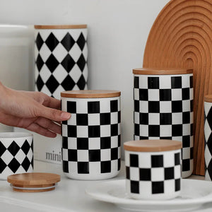 Black and White Checkered Ceramic Storage Jars