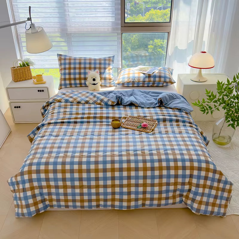 Summer Cotton Quilts Thin Air Conditioning Comforter Soft Breathable Bed Blanket Floral Duvet Cover Thin Quilts Machine Washable