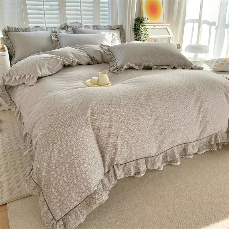 Pure Cotton Duvet Cover with Ruffles