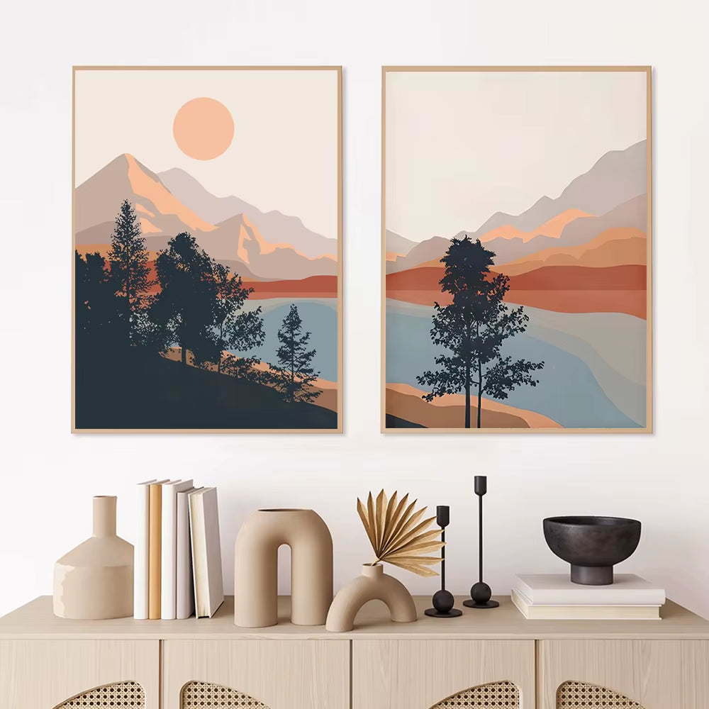 Modern Sunset River Landscape Wall Prints